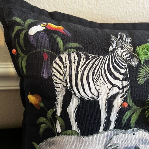 Secret Celebrity Savanna Animals Embroidered Decorative Throw Pillow Tropical - Picture 4 of 11